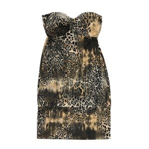 Guess Strapless Black Brown Animal Print Sweetheart Cocktail Dress Worn Once